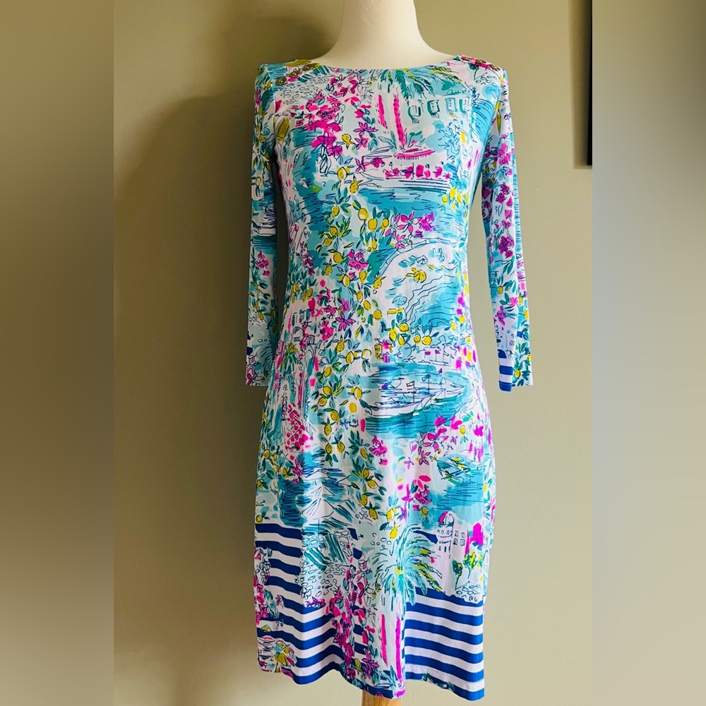 Lilly Pulitzer, UPF 50+ dress sz Small. “Postcards from Positano” print.